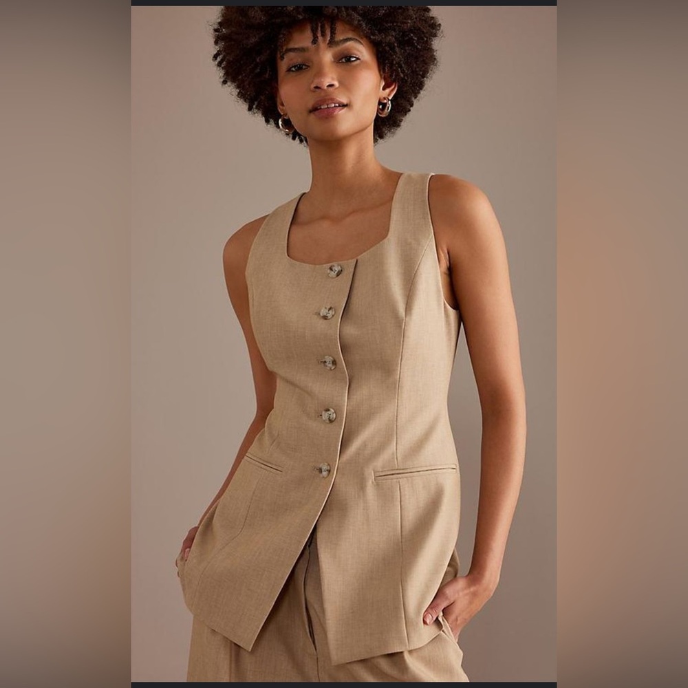 Rachel Zoe Beige Tailored Sleeveless Button Vest